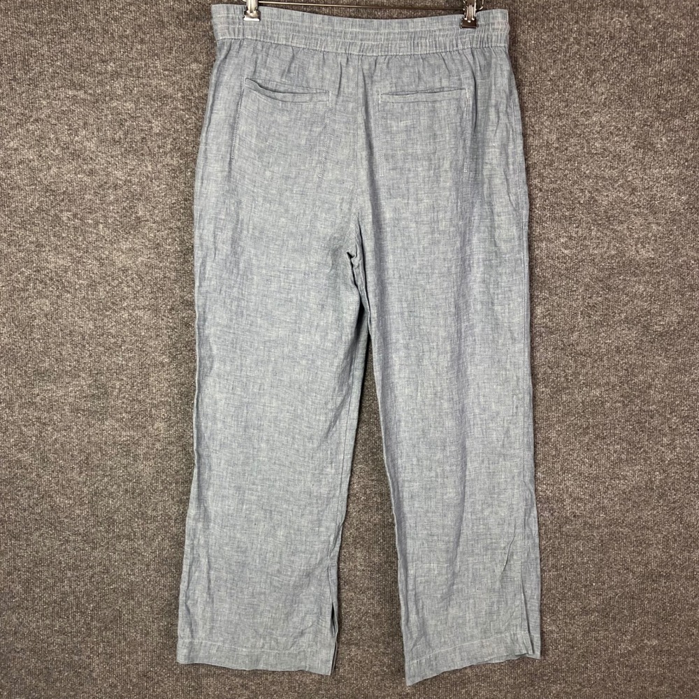Athleta 100% Linen Pants 10 Blue Drawstring Elastic Waist Split - Picture 2 of 10